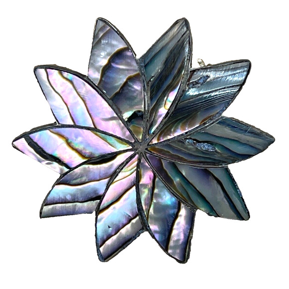 Sterling Flower Pendant Pin Brooch Silver Abalone Shell Fine Jewelry Mexico - Picture 1 of 4